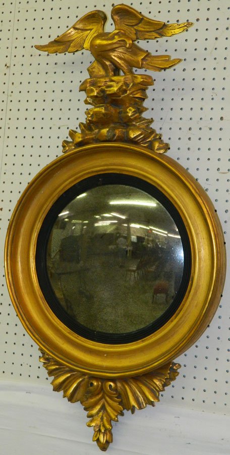 Antique eagle mounted gilded convex mirror (1 of 4)
