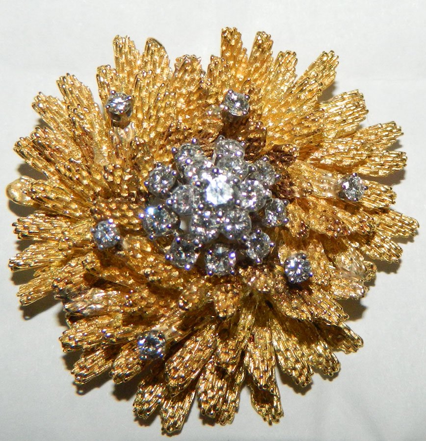 18kt yellow gold pin w/ 1.75 cwt brilliant diamonds. (1 of 5)