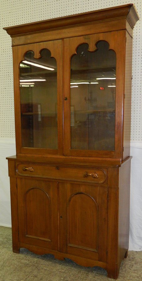Walnut Victorian glass front bookcase on stand. (1 of 1)