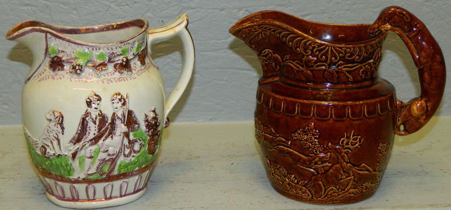 19th c. Rockingham pitcher and luster pitcher. (1 of 3)