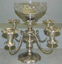 Silver plated epergne w/ cut glass bowl.