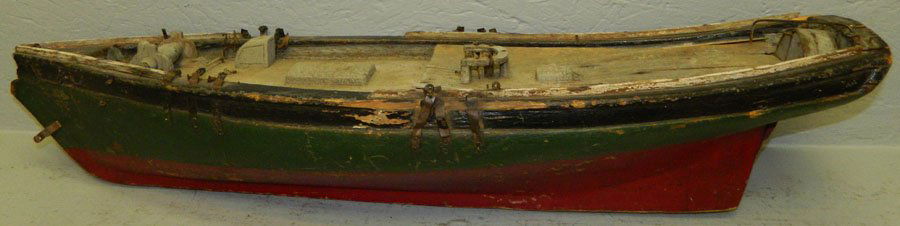 Antique rustic model ships hull. 32 3/4" long. (1 of 2)