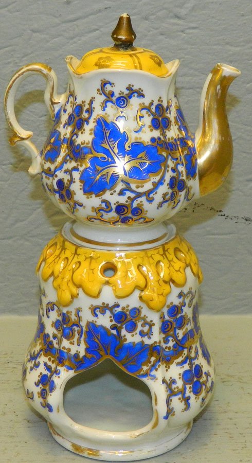 19th C. Old Paris porcelain tea pot on stand. (1 of 3)