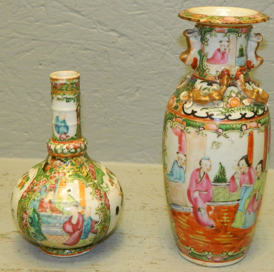 2 19th C. Rose Medallion vases. 5 1/2" to 8". (1 of 3)