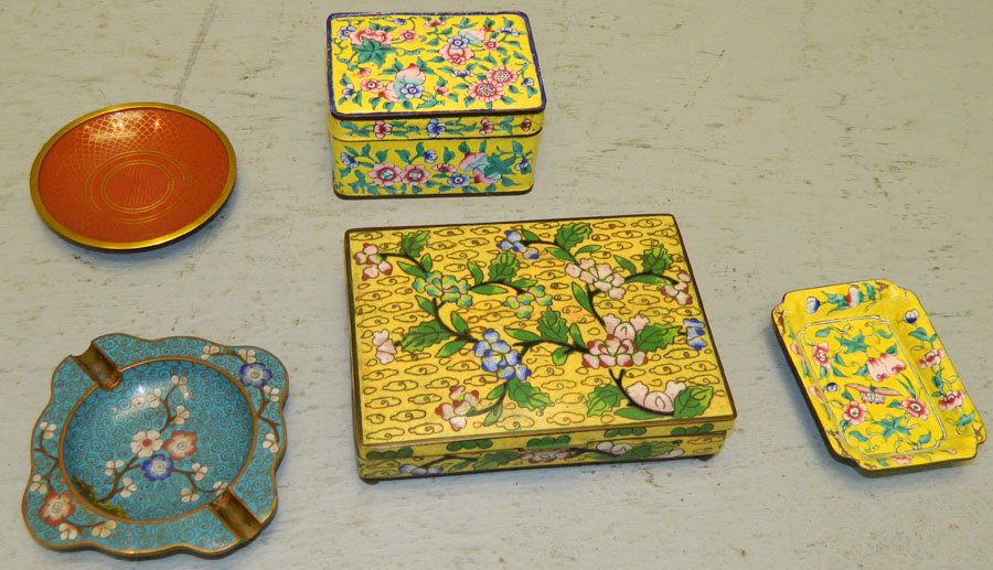5 pc cloisonne & enamel smoking set w/ card box. (1 of 2)