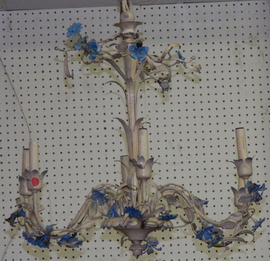 Wrought metal flower group chandelier. 22" tall. (1 of 2)