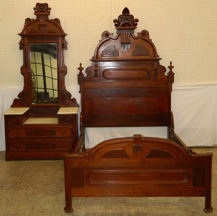 Matching walnut Victorian 2 piece bedroom suite (1 of 4)