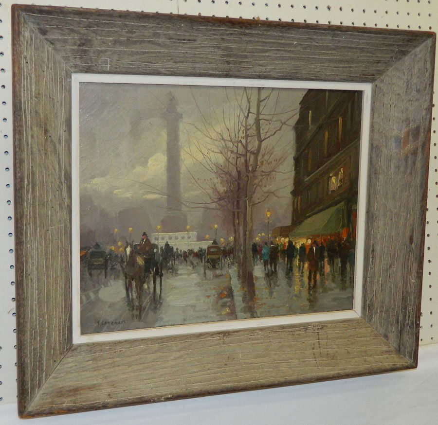Oil on canvas street scene of Paris Street Scene. (1 of 3)