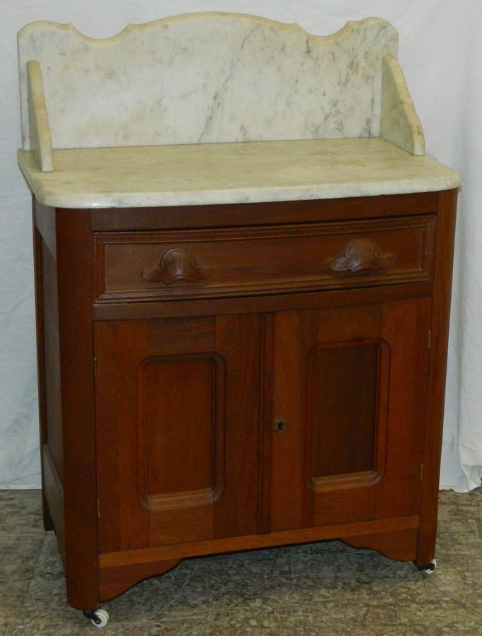 Marble top Victorian carved handle wash stand. (1 of 1)