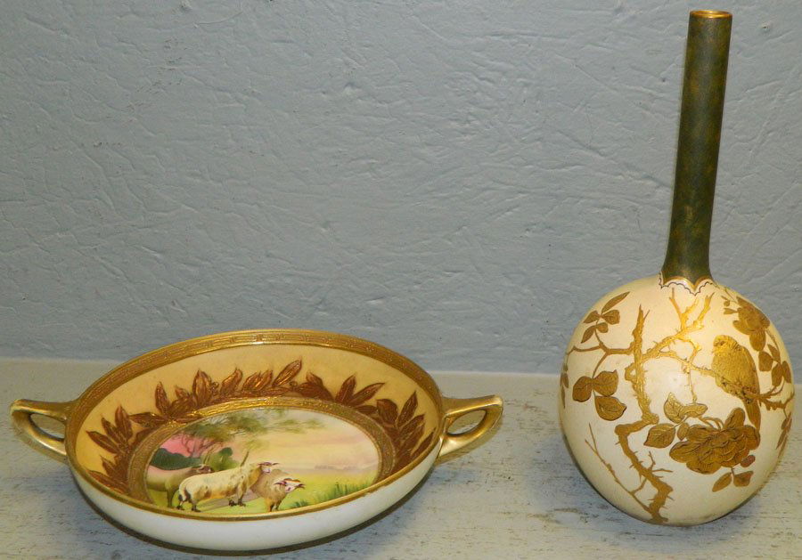 Nippon HP 2 handled dish & dec. barber bottle. (1 of 5)
