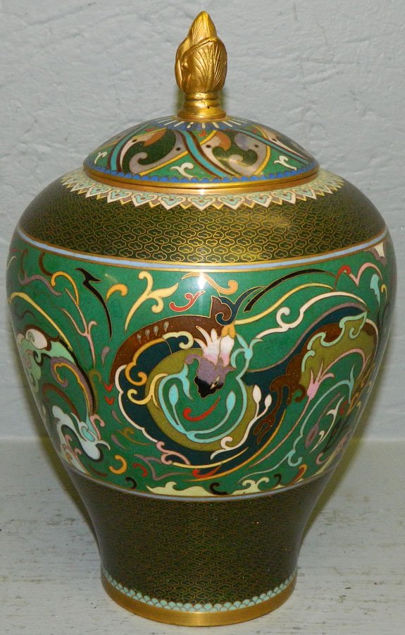 Cloisonn covered Jar. 9 1/2" tall. (1 of 2)