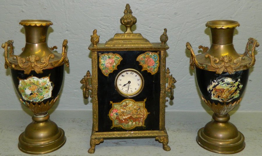 Dawson Clock set with urns. 11" tall.: Dawson Clock set with urns. 11" tall.
