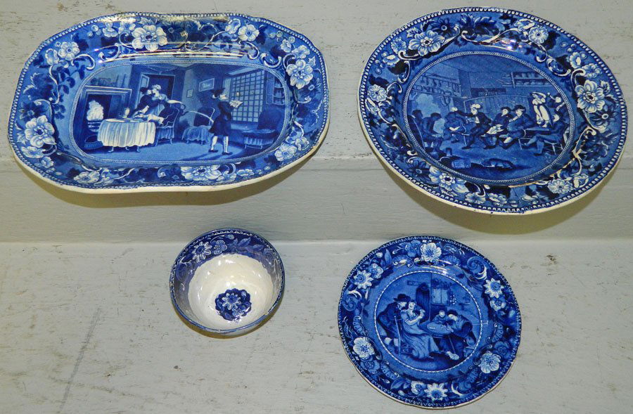 4 Signed Clewes Syntex & Wilkes Transferware: 4 pcs. Signed Clewes Syntex and Wilkes Transferware. (platter has been restored)
