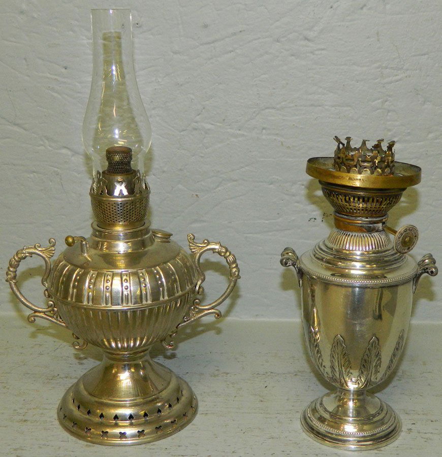 2 19th C. silver plated oil lamps. (1 of 3)