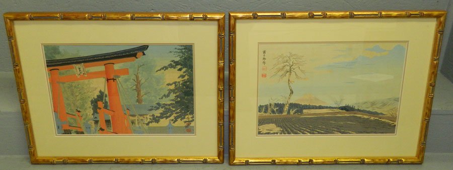 Pair of framed Chinese watercolors or prints. (1 of 5)