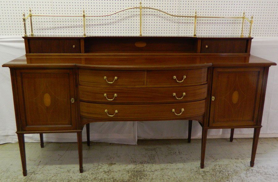 Inlaid Edwardian mahog side board w/ br gallery (1 of 5)