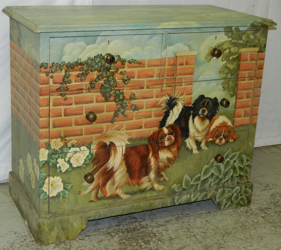 19th C. pine chest of King Charles Spaniels. (1 of 3)