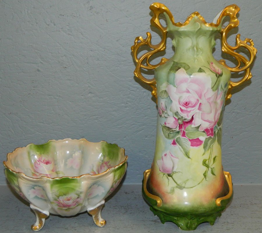 HP vase by E. Paxton & HP Silesia footed bowl. (1 of 3)