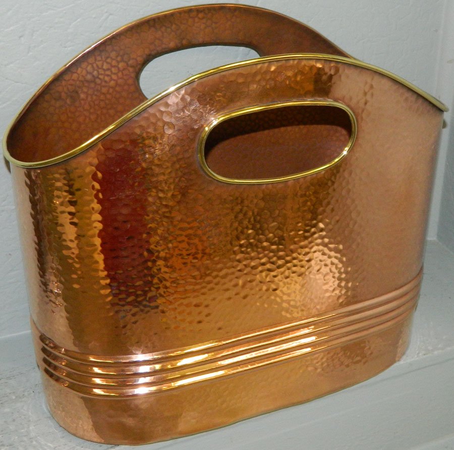 Hammered copper magazine stand. 15" tall. (1 of 3)