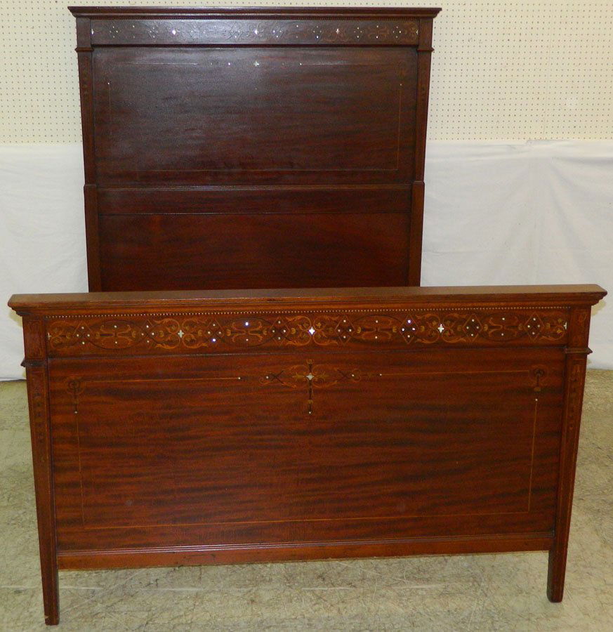 Mother of pearl Inlaid mahogany Victorian bed. (1 of 6)