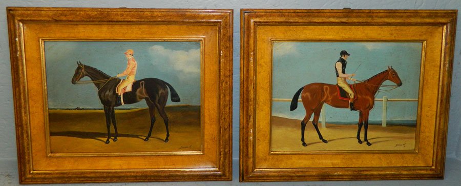 Pair of horse paintings on board signed Samuel. (1 of 2)