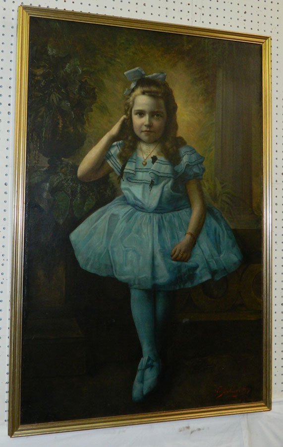Antique Oil on canvas of young girl, dated 1903 (1 of 3)