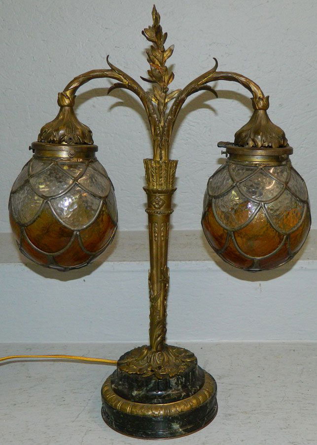 French bronze and marble double light table lamp. (1 of 1)