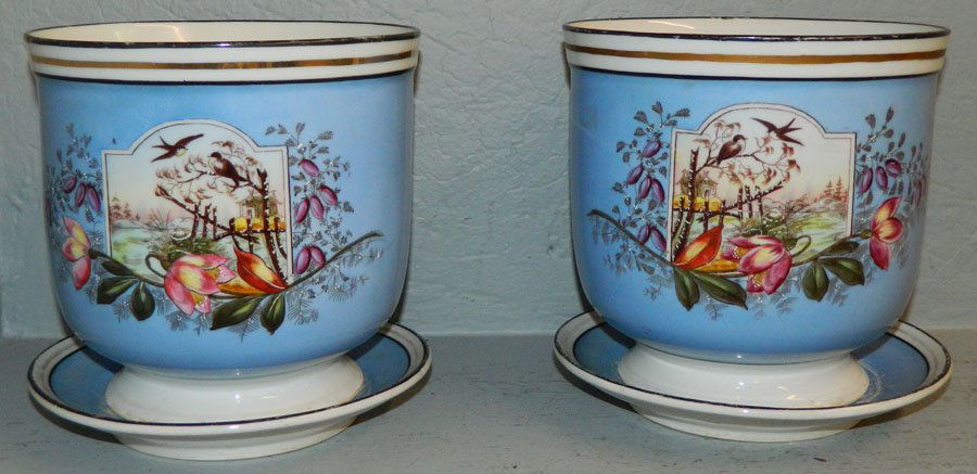 Pair of Old Paris cache pots with under plates. (1 of 3)