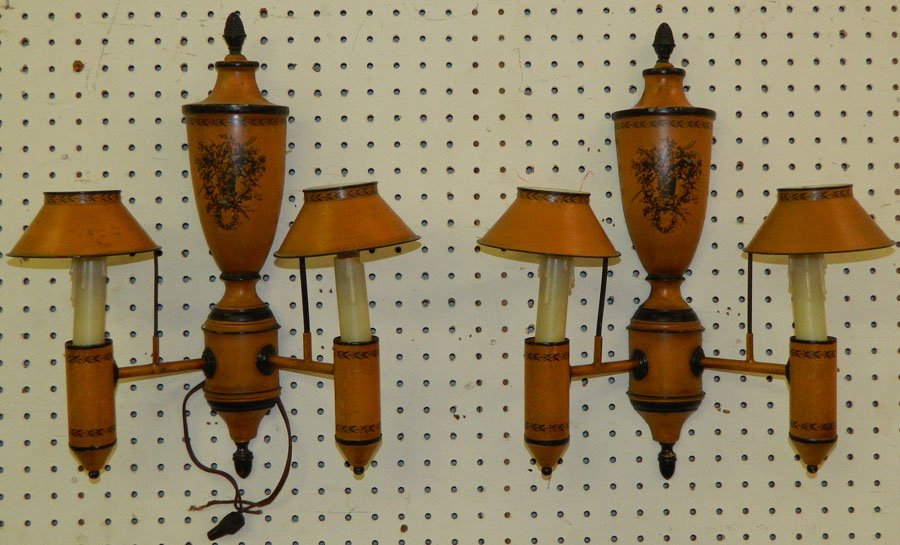 Pair of Tole decorated candlestick light sconces (1 of 1)