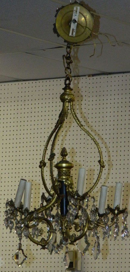French bronze chandelier with rams head mounts. (1 of 3)