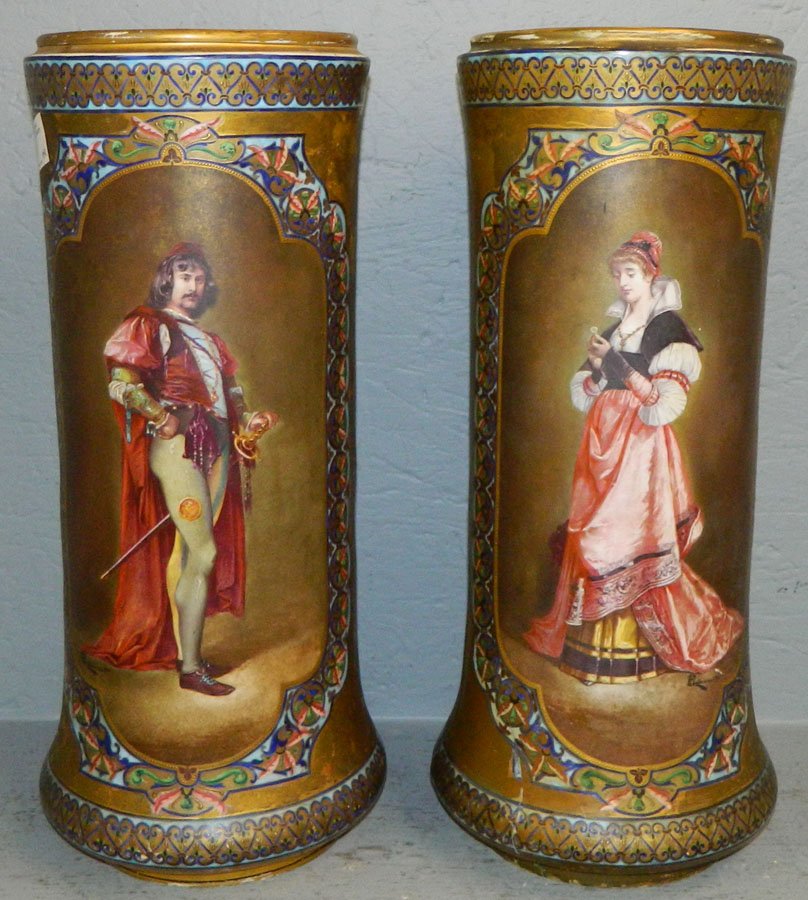 Large pr porcelain portrait vases (drilled for lamps). (1 of 5)
