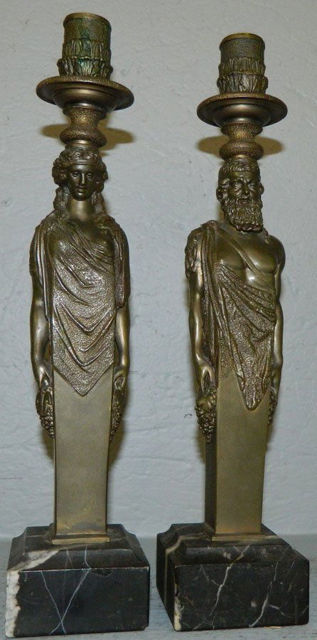 Pair of period classical bronze candlesticks. (1 of 6)