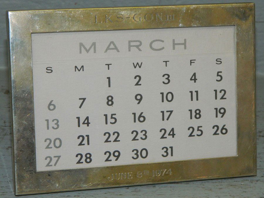 Sterling Tiffany desk calendar, 1971. 6" x 4" (1 of 3)