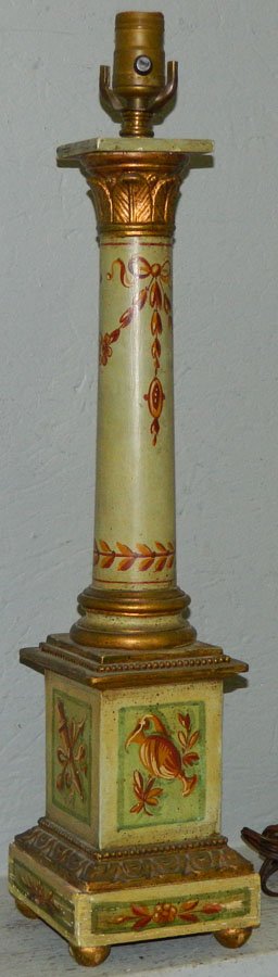 Tole Painted wood column lamp. (1 of 3)