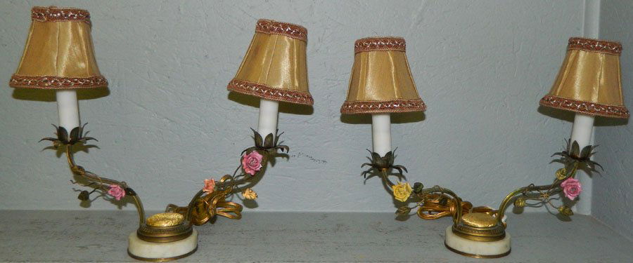 Pair French bronze & marble candelabra lamps (1 of 2)