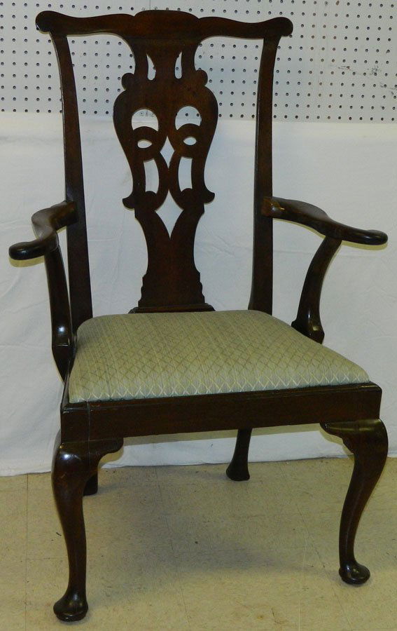 19th c. mahogany Queen Anne arm chair. (1 of 1)