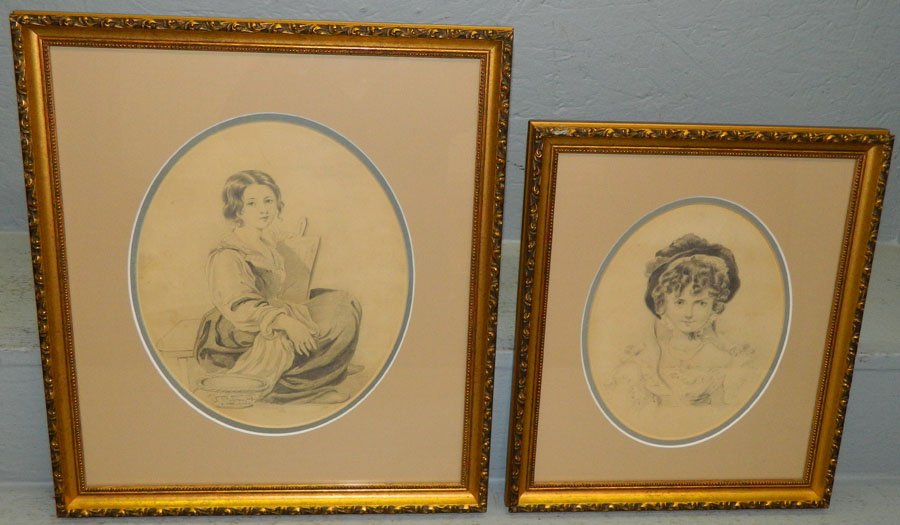 2 well done portrait drawings of young women: 2 well done portrait drawings of young women, possibly Marcus Holmes. 12" x 14 1/2" and 15" x 17".