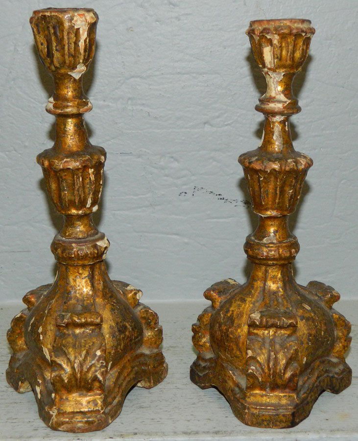 Pr 19th c. Italian carved gilt wood candlesticks (1 of 2)