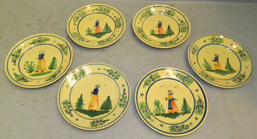 6 Quimper plates. 7 3/4" dia. (1 of 2)