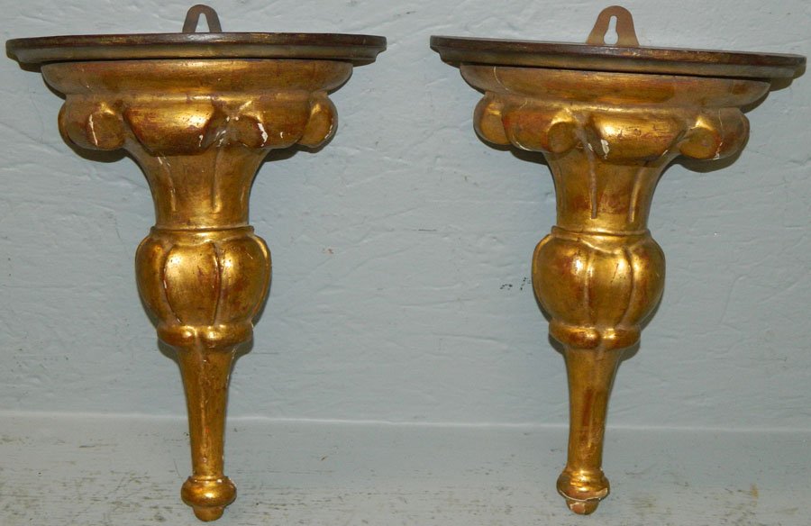 Pr wooden gilt paint decorated wall sconces (1 of 2)