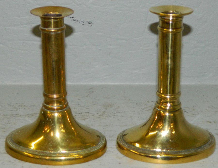 Small pair 19th c. brass oval base candlesticks. (1 of 2)