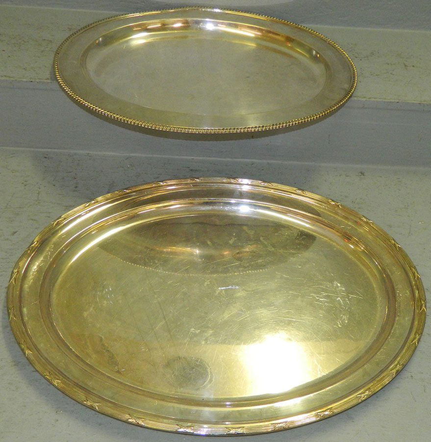 2 silver plate serving trays. 20" to 24" long. (1 of 1)