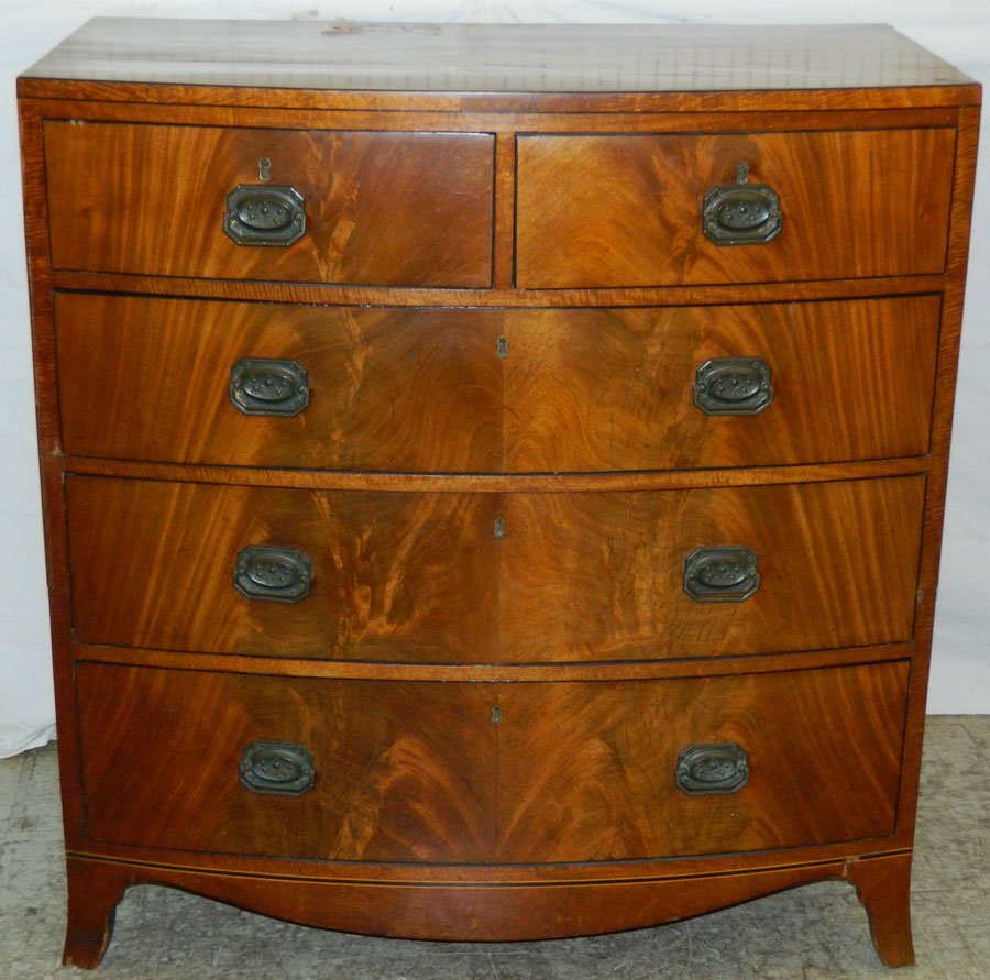 19th c. 2/3 mah bow front chest w/ splay feet. (1 of 1)