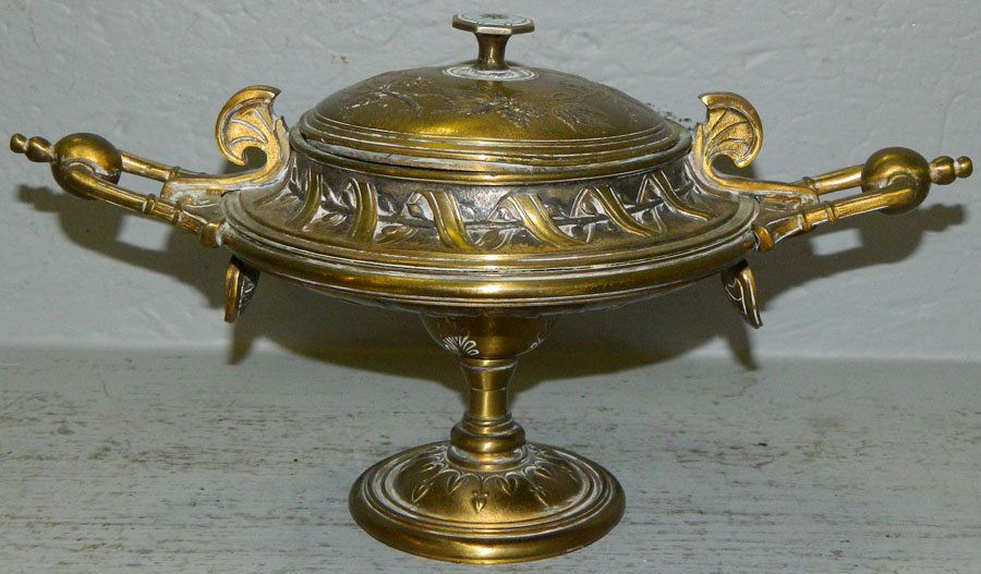 Enameled & bronze Vict covered 2 handled urn (1 of 1)