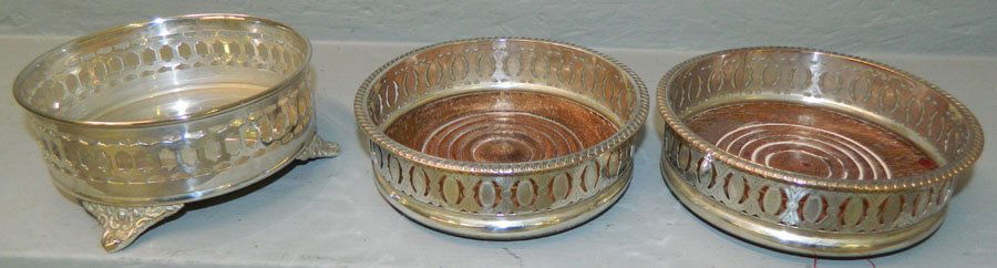 3 silver plate wine coasters: 3 silver plate wine coasters