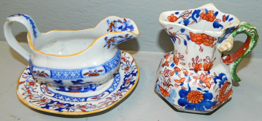 Gaudy Dutch pitcher, Minton flow blue gravy boat (1 of 2)