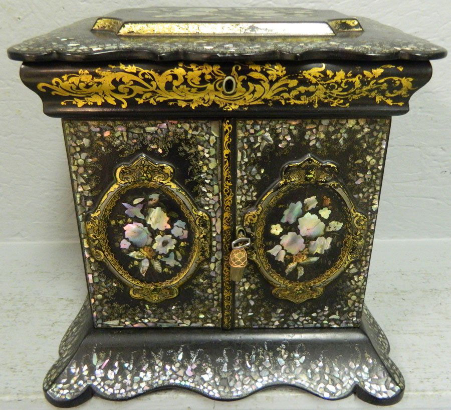 Small 19th C. paper mache m.o.p. cabinet (1 of 3)