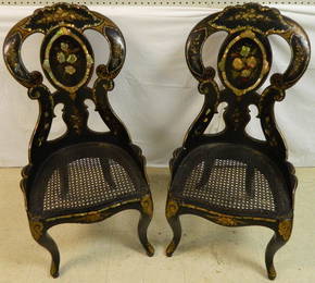 Pair of 19th C English paper mache chairs