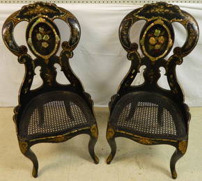 Pair of 19th C English paper mache chairs