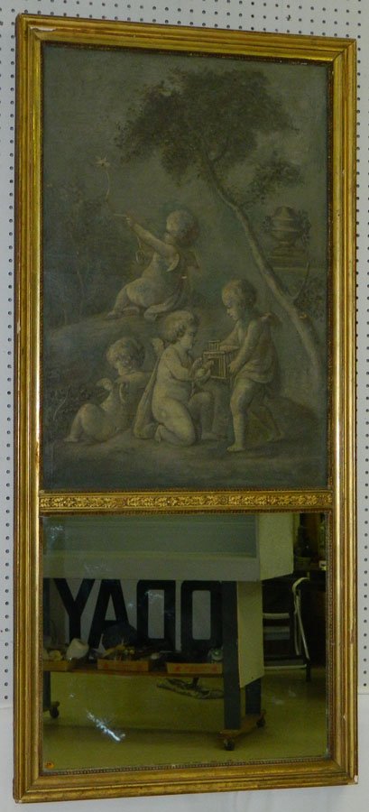 19th C. Trumeau mirror with carved cherubs (1 of 8)